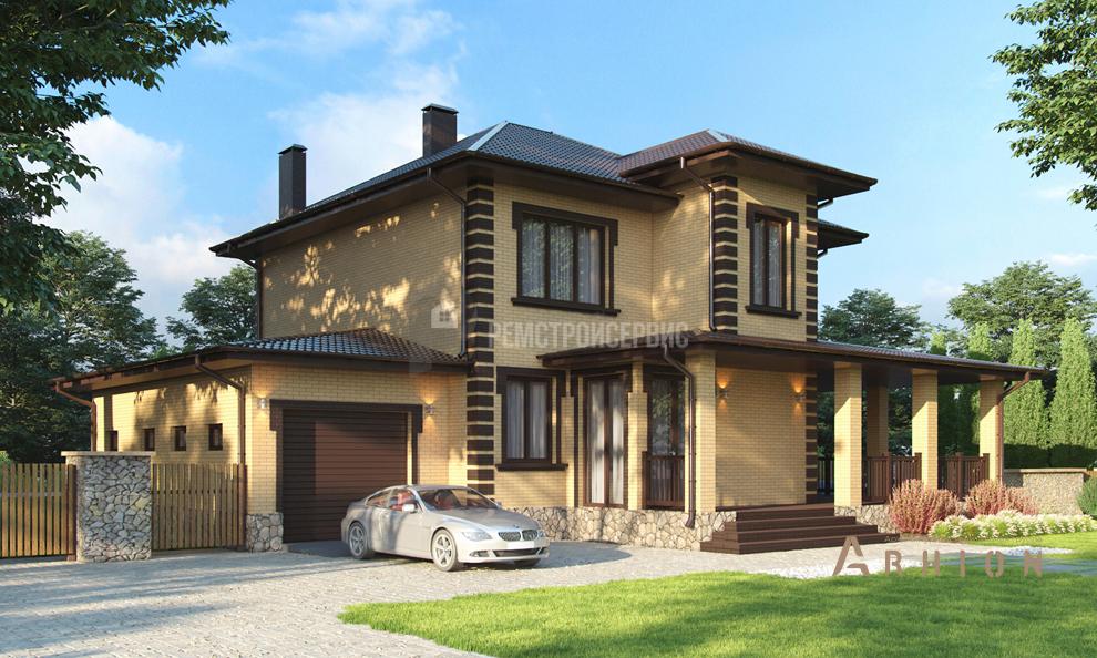 4. Проект двухэтажного дома в современном стиле с многоскатной кровлей, t-64-01, площадью - 196 кв c терассой, гаражом